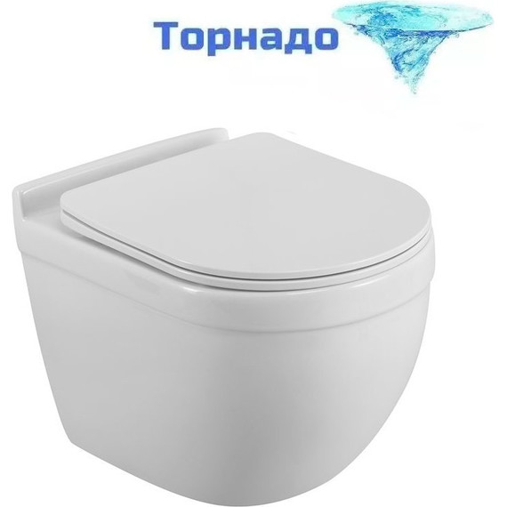 Унитаз подвесной безободковый BelBagno Senso-Tor BB017CH-TOR/SC (система смыва торнадо) с крышкой микролифт - фото 