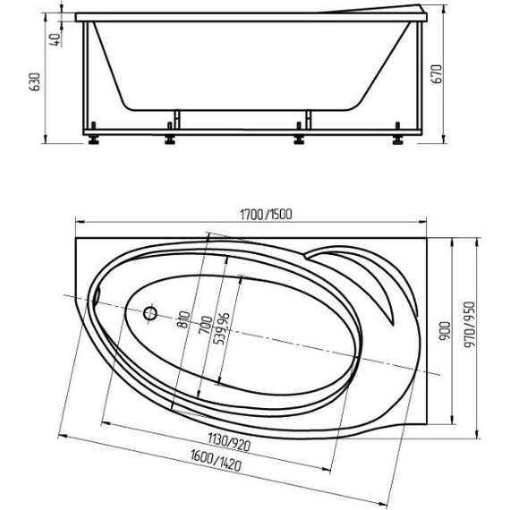 Ванна акриловая Aquatek Бетта R 150x95 см BET150-0000008, Размер - мм: 1500х950 - фото 5