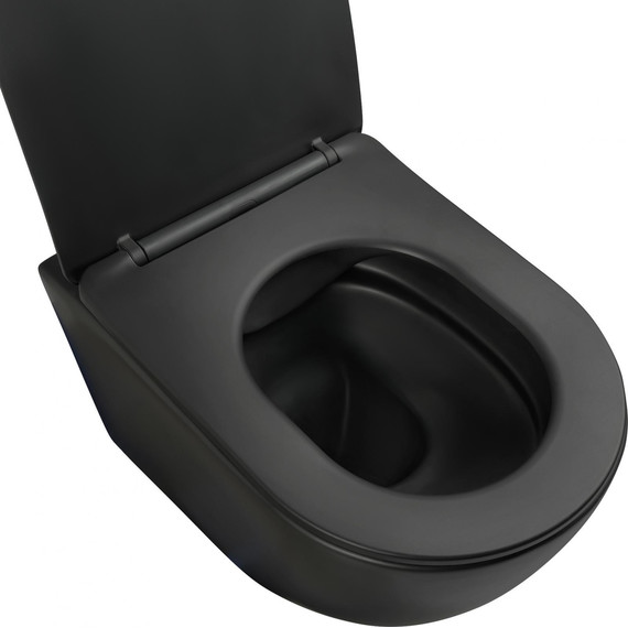 Унитаз подвесной безободковый Aquatek Европа AQ1901-MB с тонкой крышкой микролифт, чёрный, Цвет производителя: чёрный - фото 6