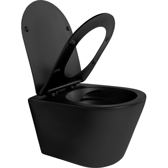 Унитаз подвесной безободковый Aquatek Вега AQ1905-MB с тонкой крышкой микролифт, чёрный, Цвет производителя: чёрный - фото 4