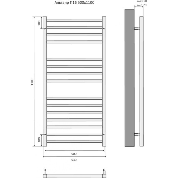 Полотенцесушитель водяной Aquatek Альтаир П16 500х1100 мм AQ KK1611CH - фото 8