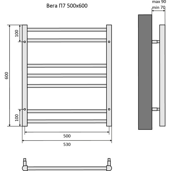 Полотенцесушитель водяной Aquatek Вега П7 500х600 мм AQ DR0760CH - фото 8