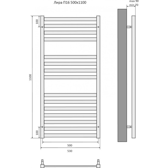 Полотенцесушитель водяной Aquatek Лира П16 500х1100 мм AQ KP1610BL, чёрный муар - фото 8