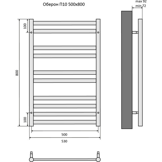 Полотенцесушитель водяной Aquatek Оберон П10 500х800 мм AQ RO1080BL, чёрный муар - фото 8