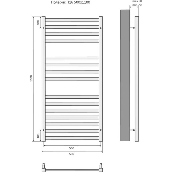 Полотенцесушитель водяной Aquatek Поларис П16 500х1100 мм AQ KO1610BL, чёрный муар - фото 8