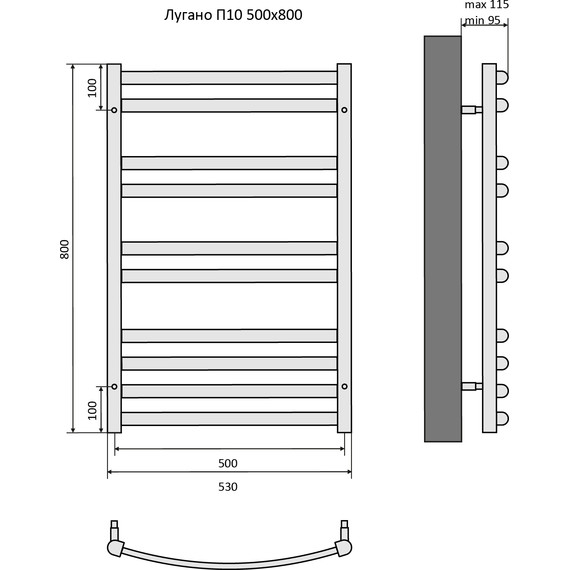 Полотенцесушитель водяной Aquatek Лугано П10 500х800 мм AQ DOC1080CH - фото 8