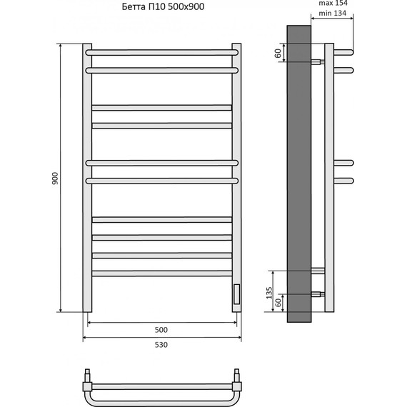 Полотенцесушитель электрический Aquatek Бетта П10 500х900 мм AQ EL KRC1090CH - фото 8