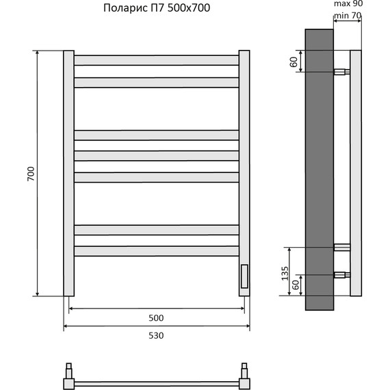 Полотенцесушитель электрический Aquatek Поларис П7 500х700 мм AQ EL KO0770CH - фото 8