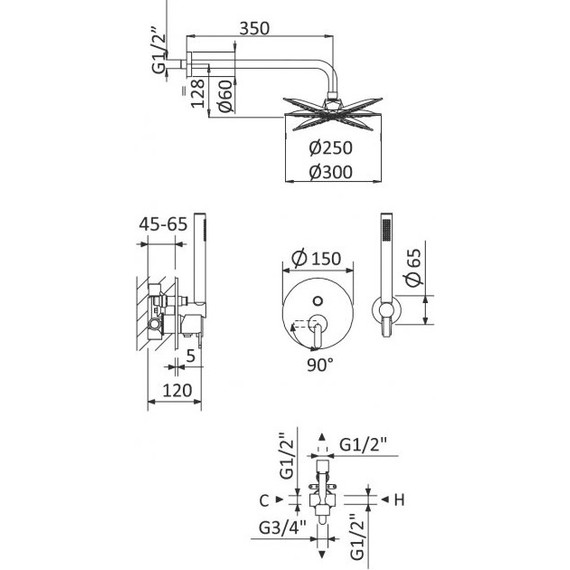 Душевая система для душа Cezares LEAF-DSIP-T-25-SR, sunrise - фото 3