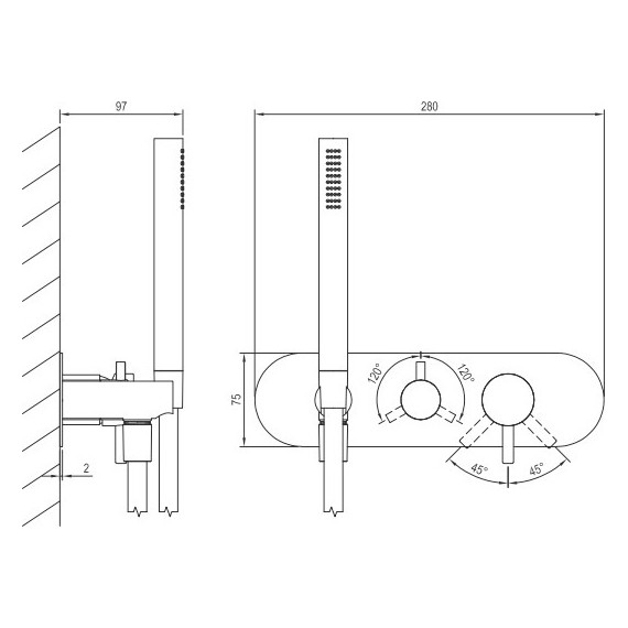 Смеситель для душа Ravak 3 потребителя Espirit ES 068.20GB.O3+S X070319, графит матовый - фото 4