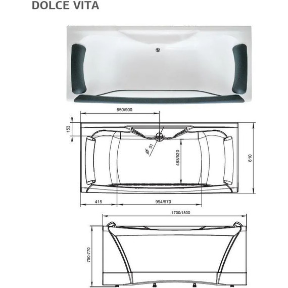 Ванна акриловая Aima Dolce Vita 180x80 см, Размер - мм: 1800х800 - фото 22