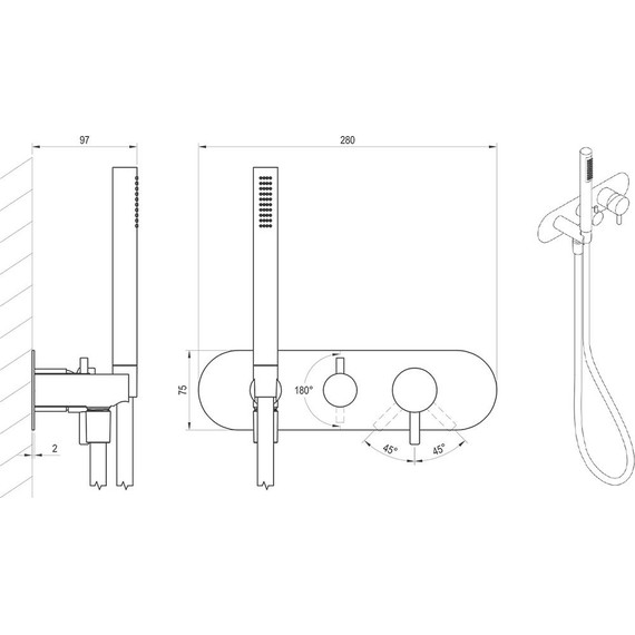 Смеситель для душа Ravak 2 потребителя Espirit ES 065.20GB.O2+S X070324, графит матовый - фото 5