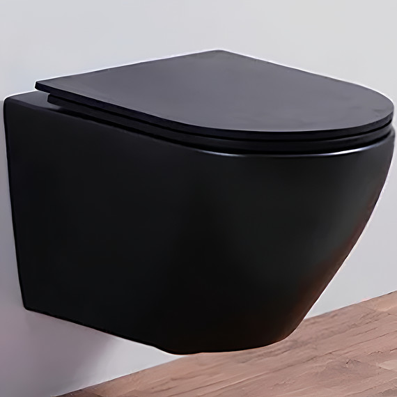 Унитаз подвесной CeramaLux Rimless 2197B-18 с крышкой микролифт, чёрный глянцевый, Цвет производителя: чёрный глянцевый - фото 