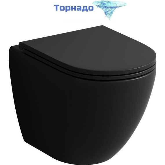 Унитаз подвесной безободковый Grossman GR-4455BMSQ с тонкой крышкой микролифт (система смыва Торнадо) чёрный матовый - фото 