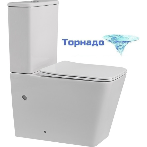 Унитаз-компакт безободковый Abber Rechteck AC1210 с тонкой крышкой микролифт (выпуск горизонтальный), Цвет производителя: белый матовый - фото 