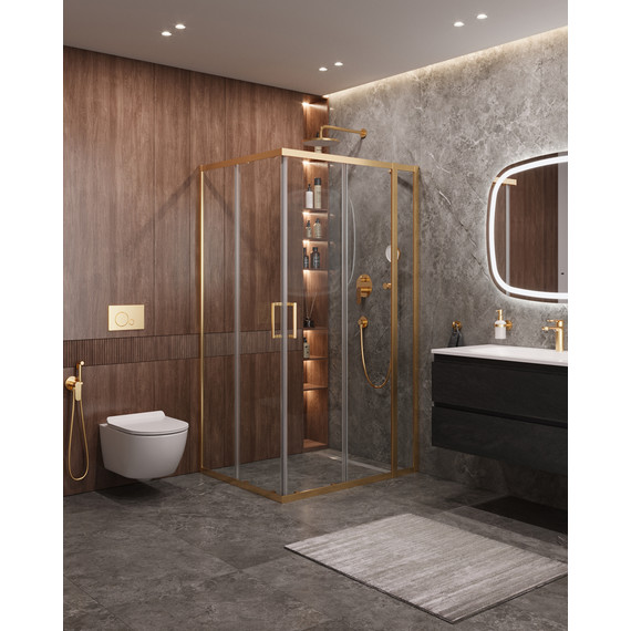 Душевое ограждение Cezares 120x100 см MOLVENO-AH-21-100+20-C-BORO-IV, брашированное золото/прозрачное - фото 