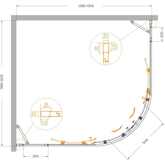 Душевое ограждение Cezares 130x120 см MOLVENO-RH-22-130/120-C-BORO-IV, брашированное золото/прозрачное - фото 7