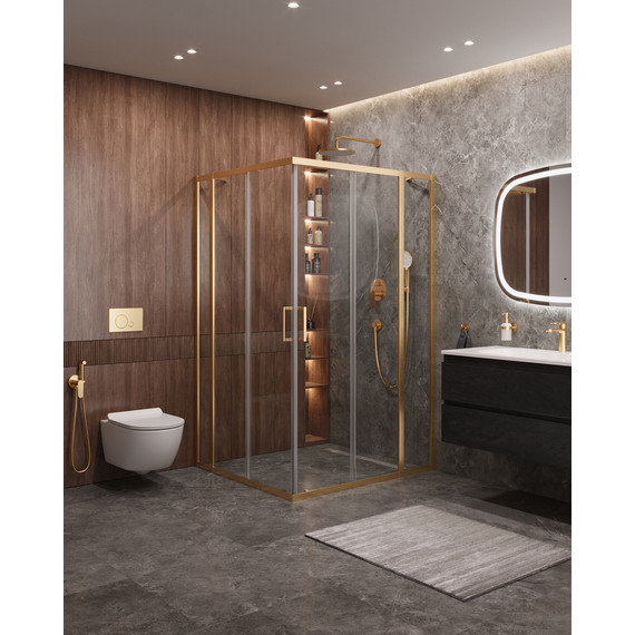 Душевое ограждение Cezares 130x120 см MOLVENO-AH-22-130/120-C-BORO-IV, брашированное золото/прозрачное - фото 