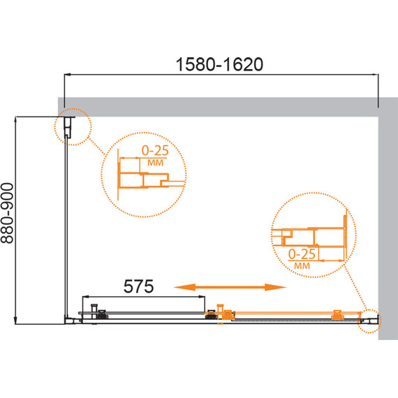Душевое ограждение Cezares 160x90 см MOLVENO-AH-11-160/90-C-GM-IV, оружейная сталь/прозрачное - фото 6