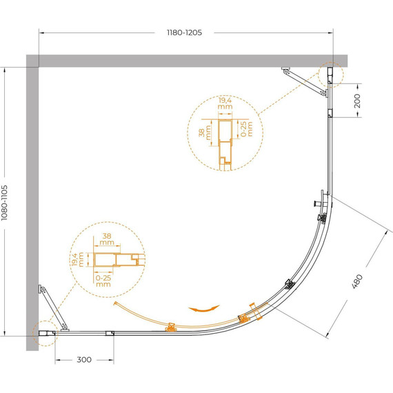 Душевое ограждение Cezares 120x110 см MOLVENO-RH-11-120/110-C-GM-IV, оружейная сталь/прозрачное - фото 7