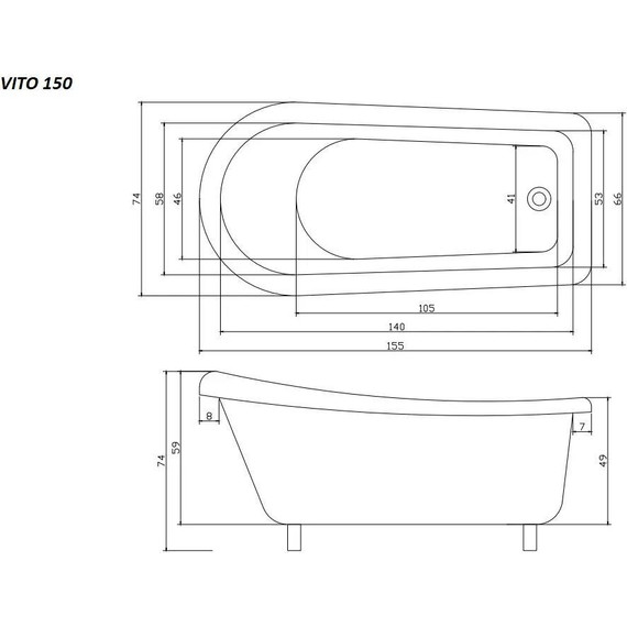 Ванна отдельностоящая Parly Vito 150G 155x74 см - фото 4
