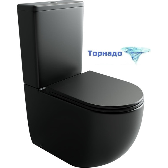 Унитаз-компакт Ceramicanova Metropol CN4001TMB с тонкой крышкой микролифт (система смыва Торнадо) чёрный матовый - фото 
