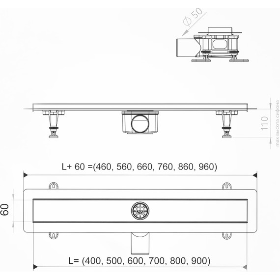 Трап Azario AZPP01-60 см Ceramic (под плитку) - фото 6