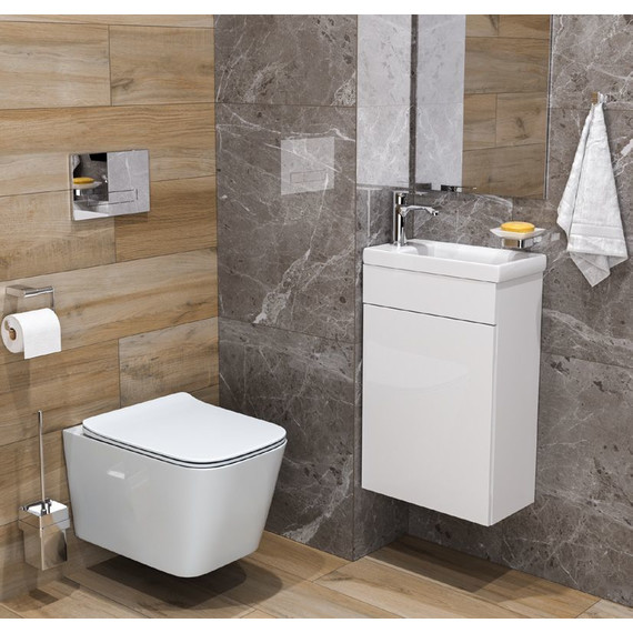 Тумба подвесная с раковиной Mirsant Soho quadro 40 см (универсальная) белый - фото 2