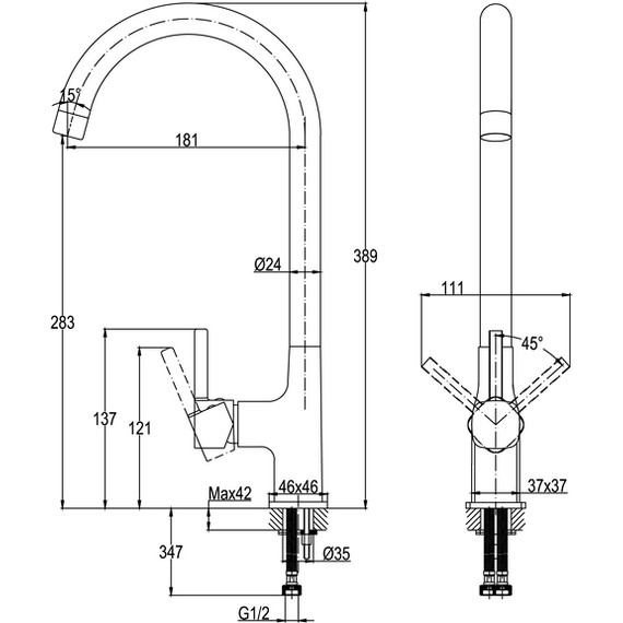 Смеситель для кухни Cersanit Elio A68261, чёрный - фото 13