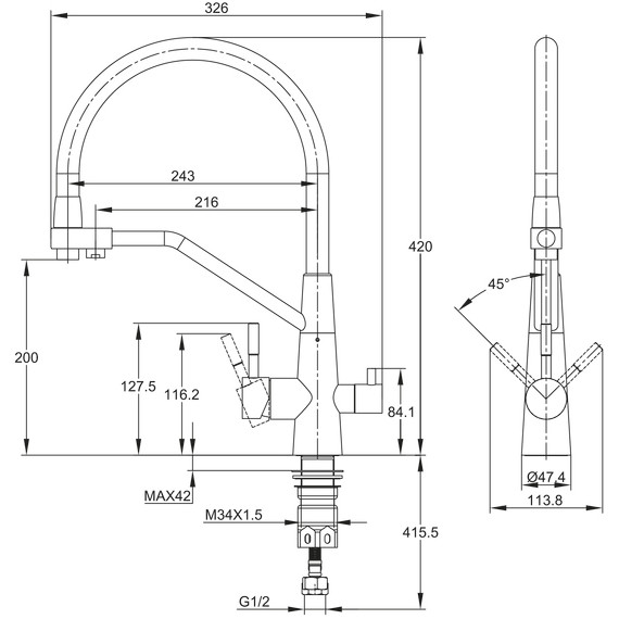 Смеситель для кухни Cersanit Vivo A68218, чёрный - фото 15