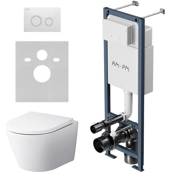 Инсталляция с подвесным унитазом комплект: Am.Pm ErgoFit FlashClean IS110101.741701 с подвесным безободковым унитазом, сиденье микролифт, кнопка смыва белая - фото 