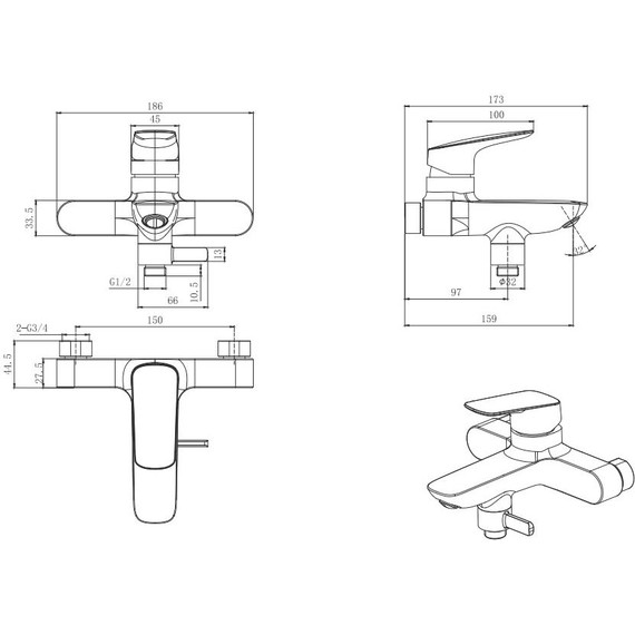 Смеситель для ванны Aquatek Вега AQ1040MB, чёрный матовый, Цвет производителя: чёрный матовый - фото 3