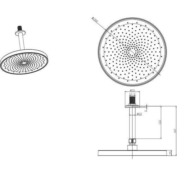 Верхний душ Aquatek  260x260 мм AQ2070MB, чёрный матовый - фото 4