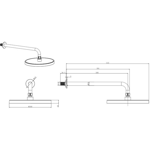 Верхний душ Aquatek  260x260 мм AQ2080MB, чёрный матовый - фото 3
