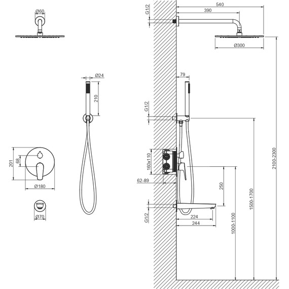 Душевая система для ванны Aquatek Бетта AQ1173MB (со скрытой частью) чёрный матовый, Цвет производителя: чёрный матовый - фото 11