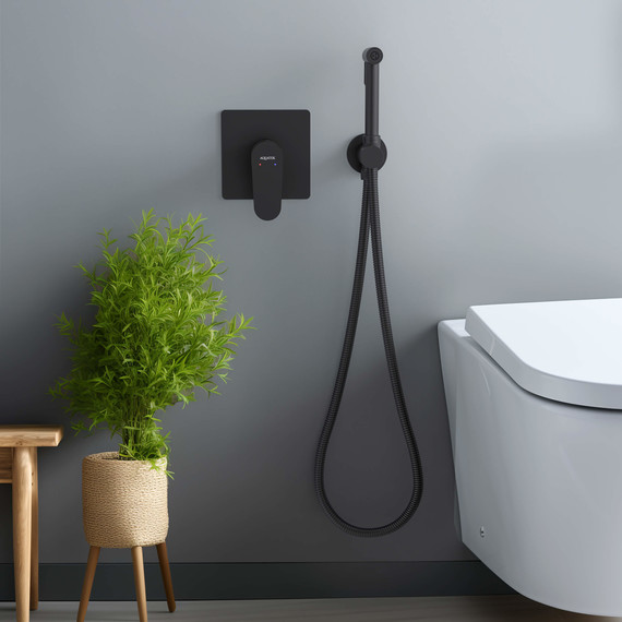 Набор для гигиенического душа Aquatek Оберон AQ1219MB (со скрытой частью) чёрный матовый - фото 2