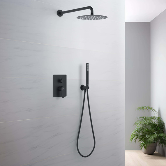 Душевая система для душа Aquatek Оберон AQ1272MB (со скрытой частью) чёрный матовый, Цвет производителя: чёрный матовый - фото 