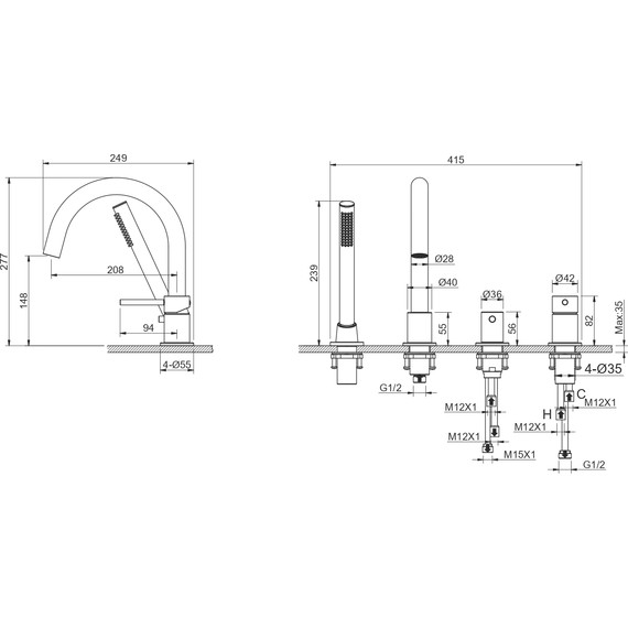 Смеситель для ванны Aquatek Европа AQ1348MB, чёрный матовый, Цвет производителя: чёрный матовый - фото 11
