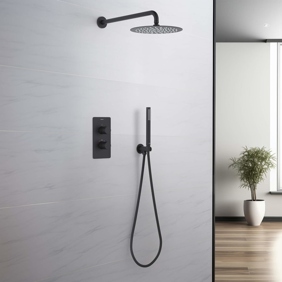 Душевая система для душа термостатом Aquatek Европа AQ1376MB (со скрытой частью) чёрный матовый, Цвет производителя: чёрный матовый - фото 3