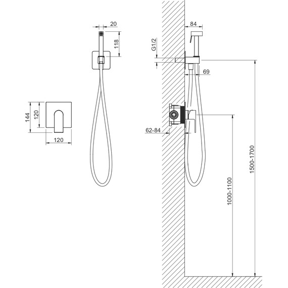 Набор для гигиенического душа Aquatek Лира AQ1419MB (со скрытой частью) чёрный матовый - фото 7