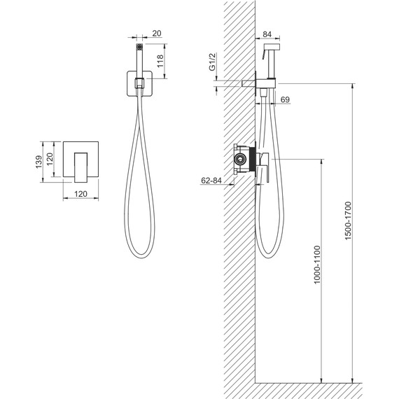 Набор для гигиенического душа Aquatek Либра AQ1619MB (со скрытой частью) чёрный матовый - фото 7