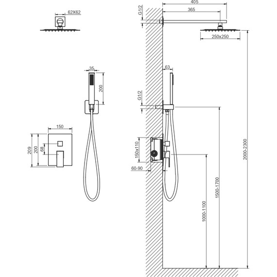 Душевая система для душа Aquatek Либра AQ1672MB (со скрытой частью) чёрный матовый, Цвет производителя: чёрный матовый - фото 4