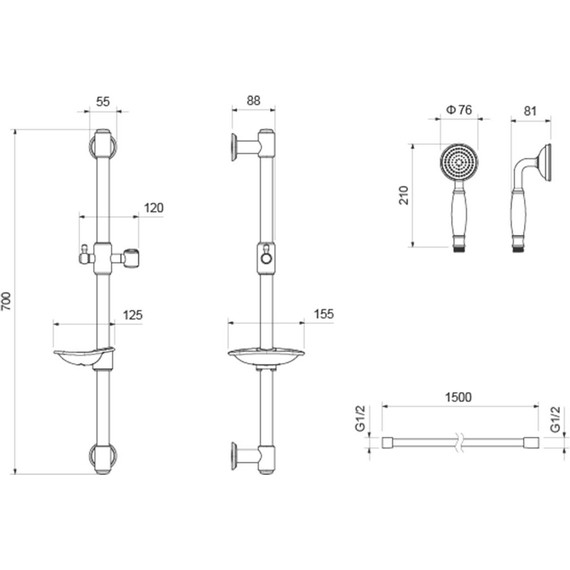 Душевой гарнитур Aquatek Классик AQ2020PG, золото - фото 3