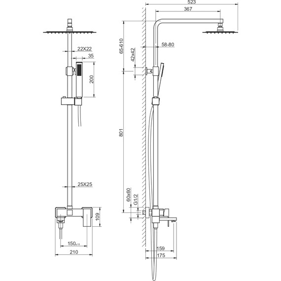Душевая стойка Aquatek Либра AQ2640MB, чёрный матовый, Цвет производителя: чёрный матовый - фото 7