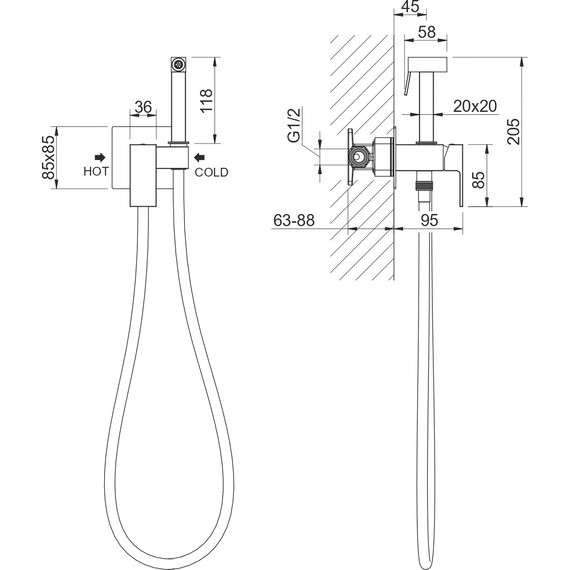 Набор для гигиенического душа Aquatek Либра AQ1022MB (со скрытой частью) чёрный матовый - фото 6