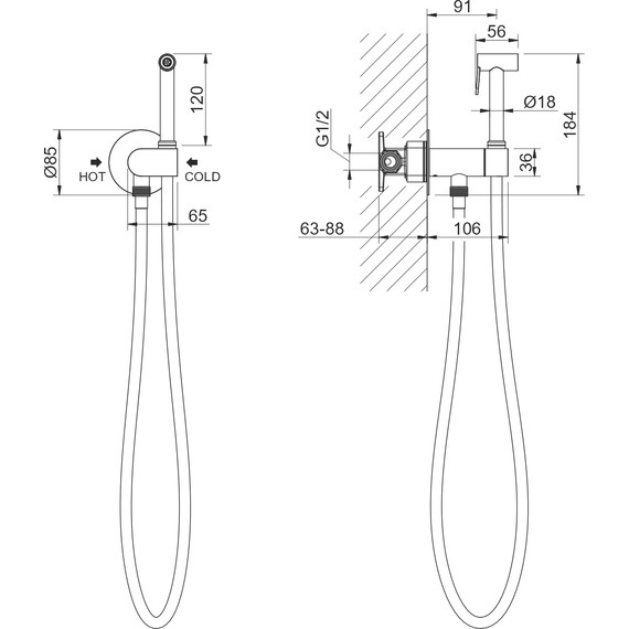 Гигиенический душ Aquatek Оберон AQ1024MB (со скрытой частью и с прогрессивным картриджем) чёрный матовый - фото 5