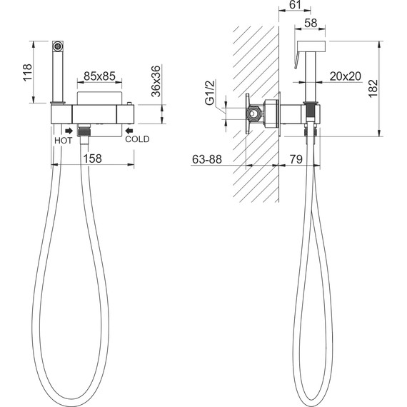 Набор для гигиенического душа Aquatek Либра AQ1028MB (со скрытой частью) чёрный матовый - фото 7