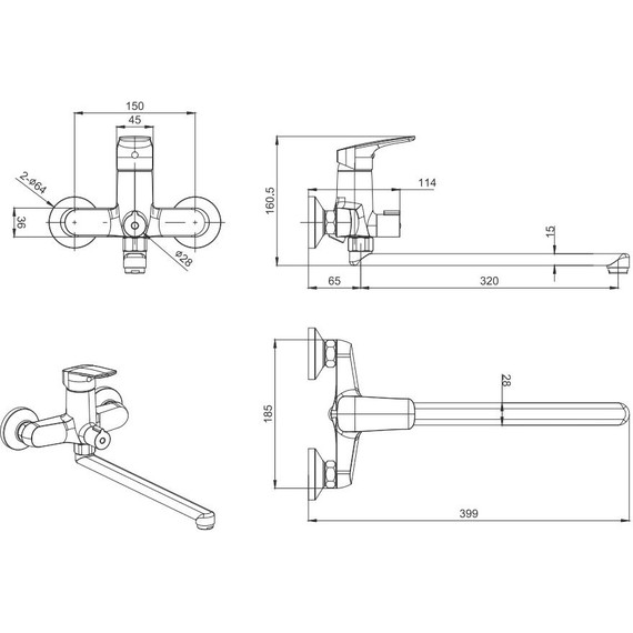 Смеситель для ванны Aquatek Вега AQ1033CR, Цвет производителя: хром - фото 16