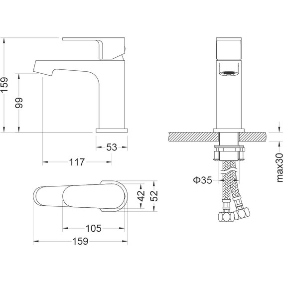 Набор смесителей 3 в 1 для ванны с коротким изливом Aquatek Оберон AQ1230CR, Цвет производителя: хром - фото 8