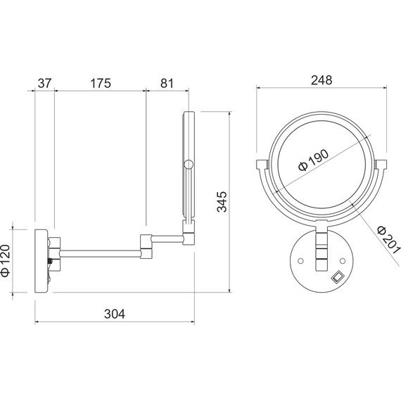 Зеркало косметическое настенное Aquatek  AQ4912MB, цвет чёрный матовый - фото 13